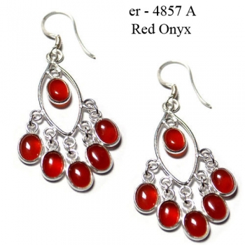Ethnic Indian design red onyx pure silver bezel earrings
